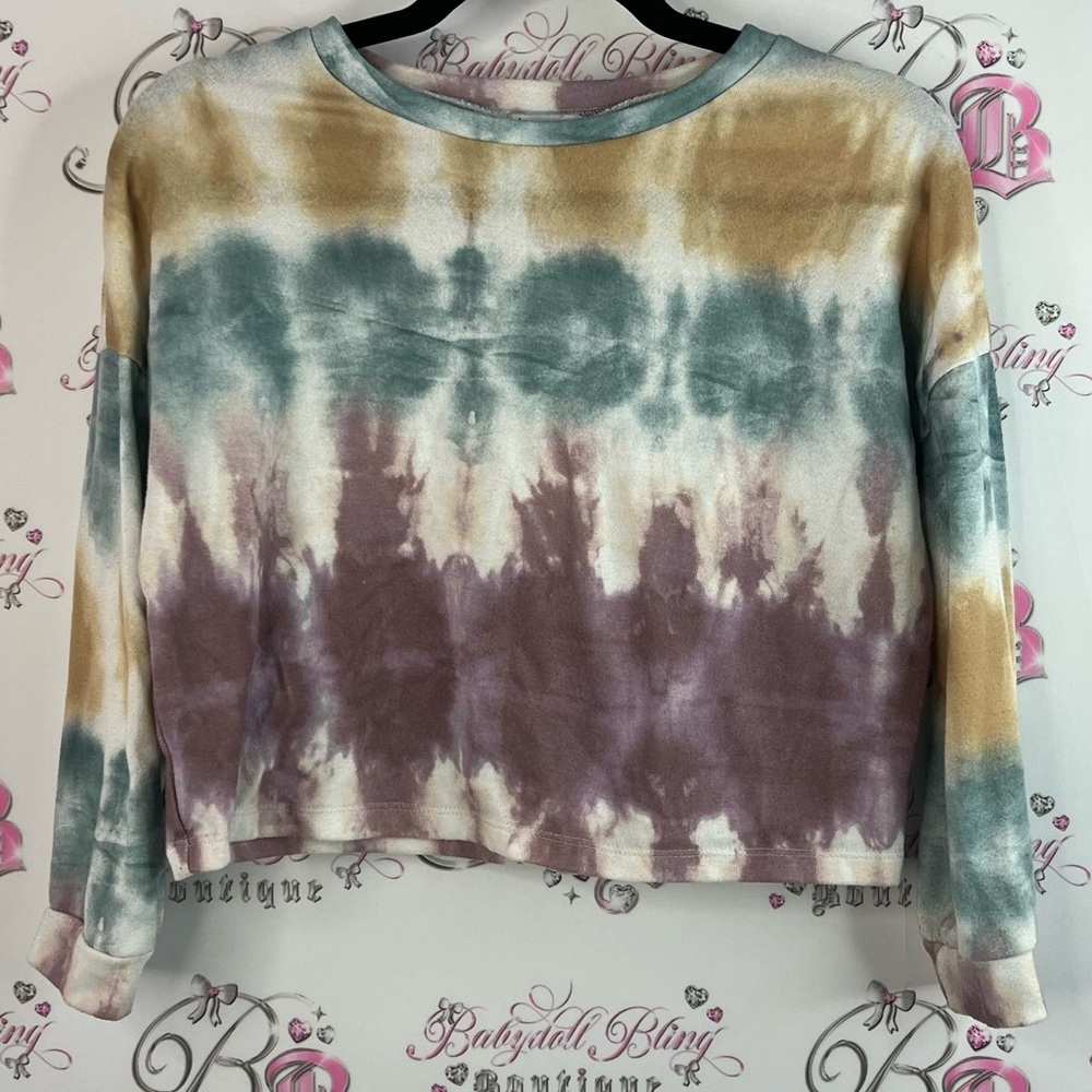 love, Fire sweater cropped long sleeve ombré Multicolor Tie-Dye Crop Sweatshirt